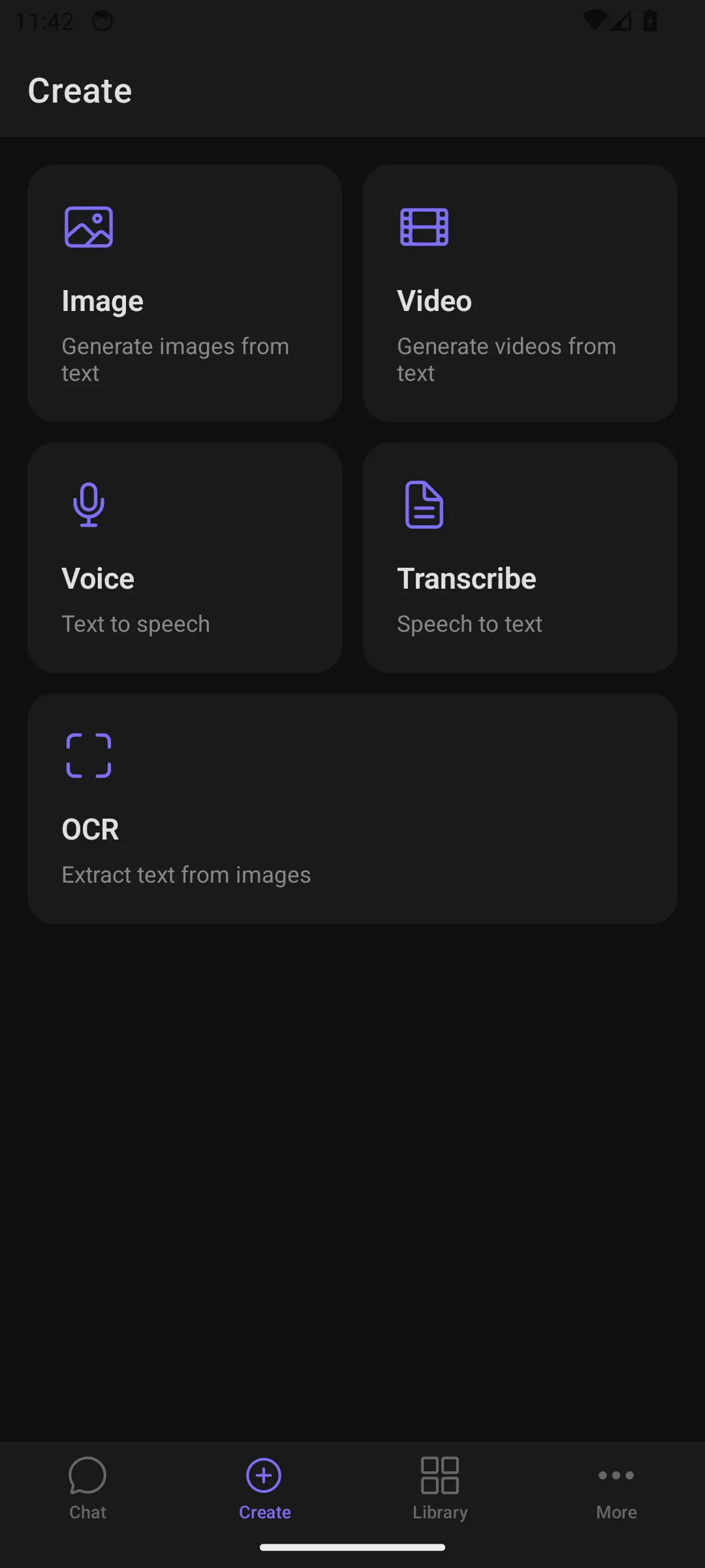 Create Hub with five generation tiles