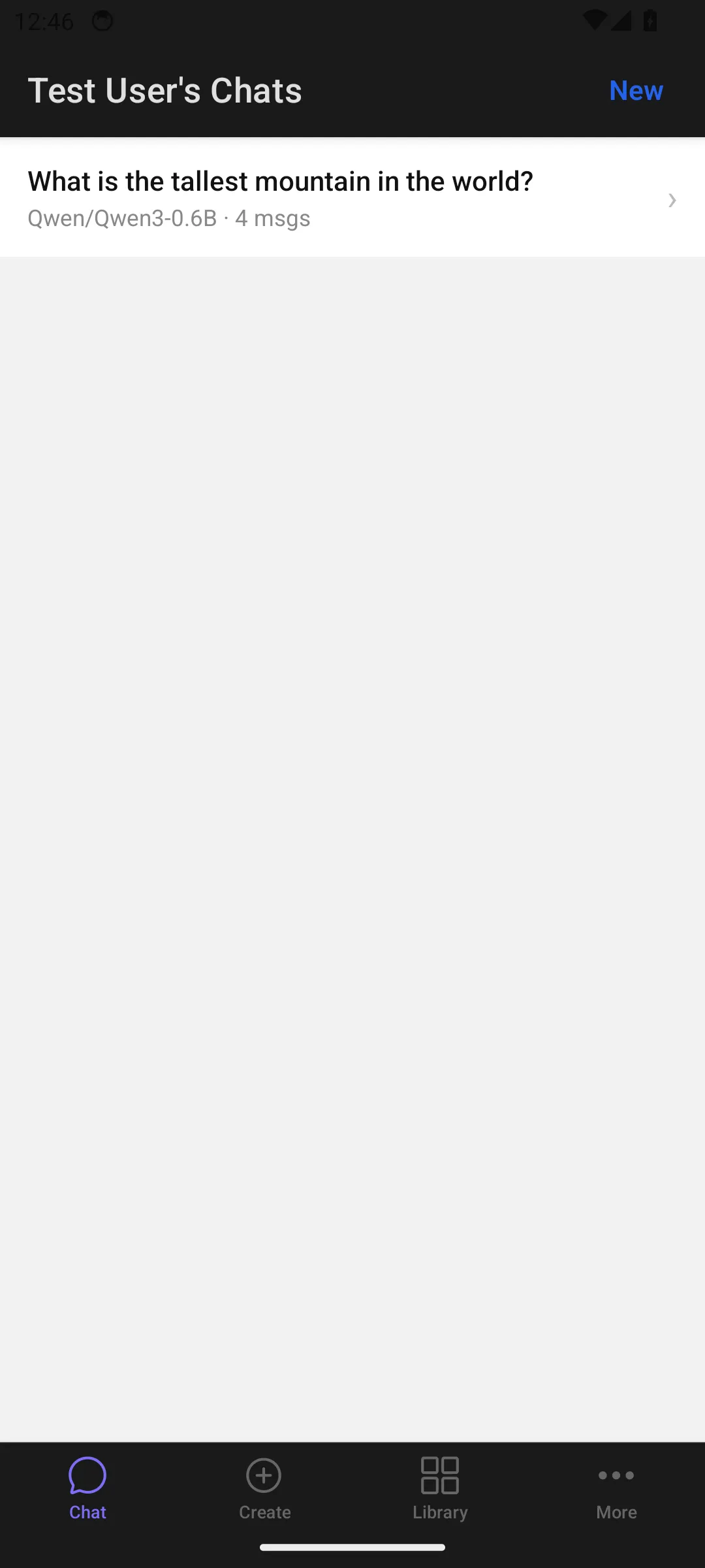 Bottom navigation tabs — Chat, Create, Library, More
